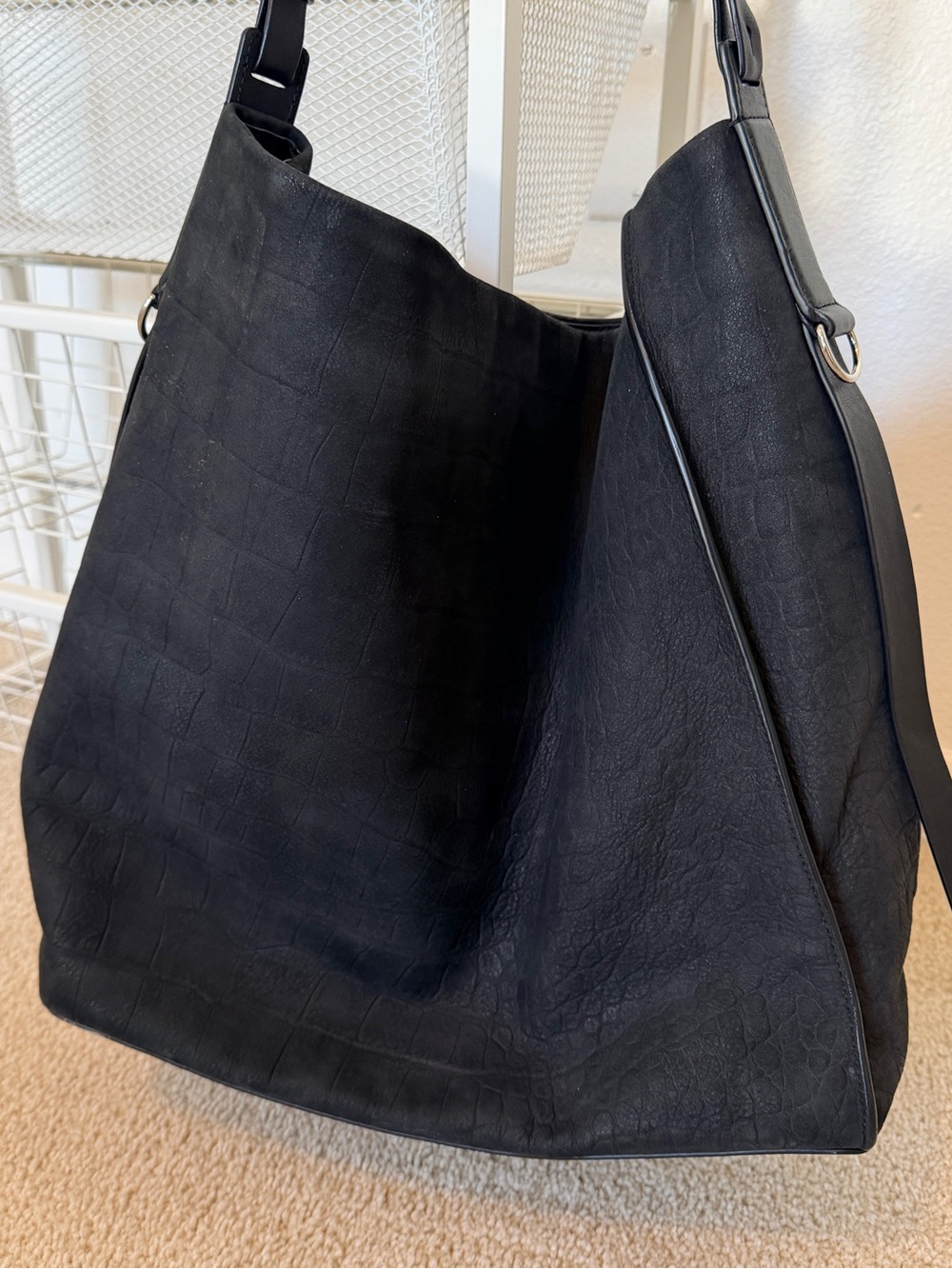 AllSaints Rare Sample Bag Croc-Embossed Nubuck Leather Slouchy Shoulder Hobo